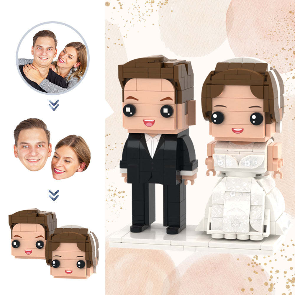 Hochzeitsgeschenke, Anpassbarer Kopf, 2 Personen, Individuelle Ziegelfiguren, Hochzeitsfoto, Ziegelfiguren - dephotoblanket