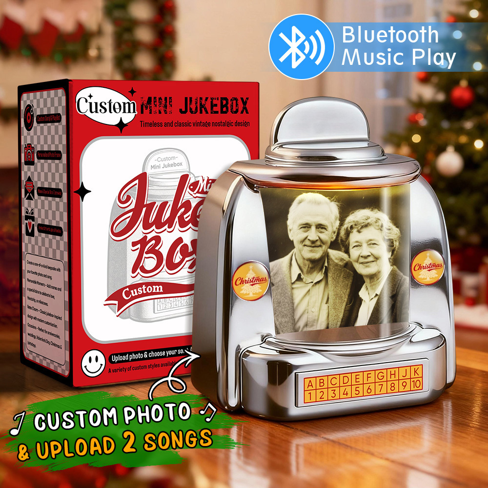 Individuell Gestaltbare Mini-jukebox Im Retro-stil – Mini-player Mit Foto Und 2 Songs Sowie Radio | Nostalgisches Geschenk Für Die Tischdekoration Im Vintage-stil - dephotoblanket