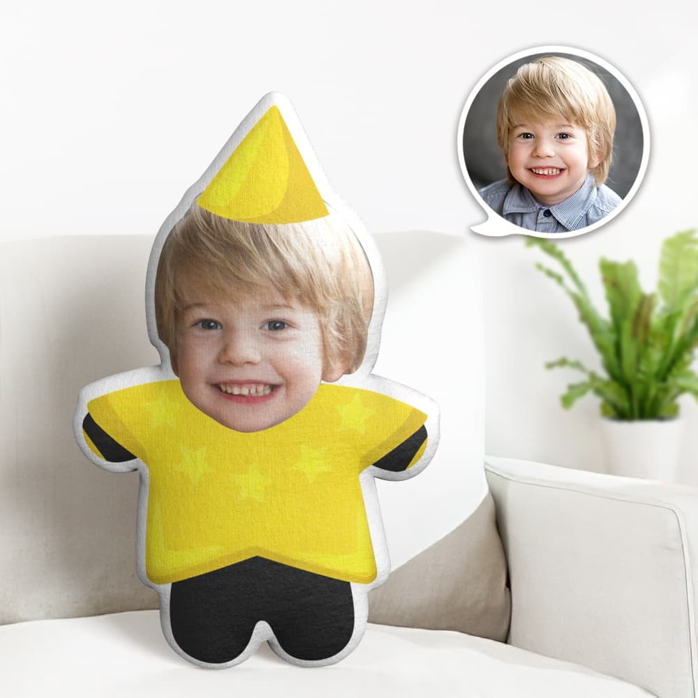 Niedliches Stern-minime-wurfs-kissen-kundenspezifische Gesichts-geschenke Personalisierte Foto-minime-kissen-geschenke - dephotoblanket