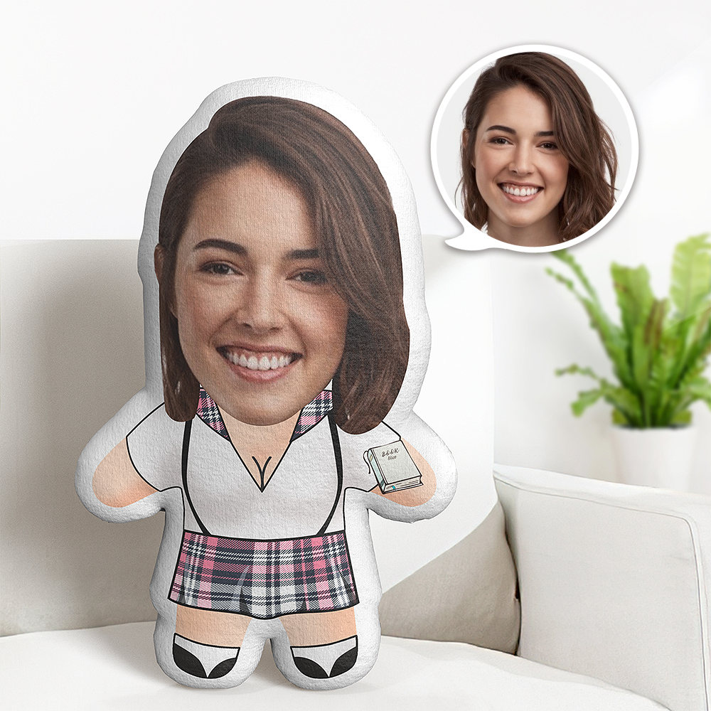 Weißer Anzug Mädchen Minime Teddy Kissen Benutzerdefinierte Gesicht Personalisierte Foto Minime Puppe - dephotoblanket
