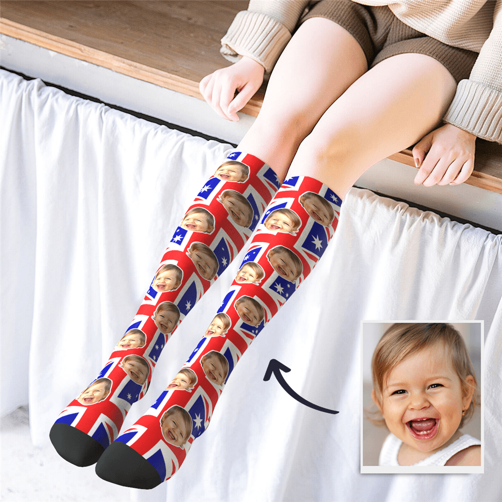 Personalisierte Gesicht Socken Foto Socken Kniehohe AU Flagge