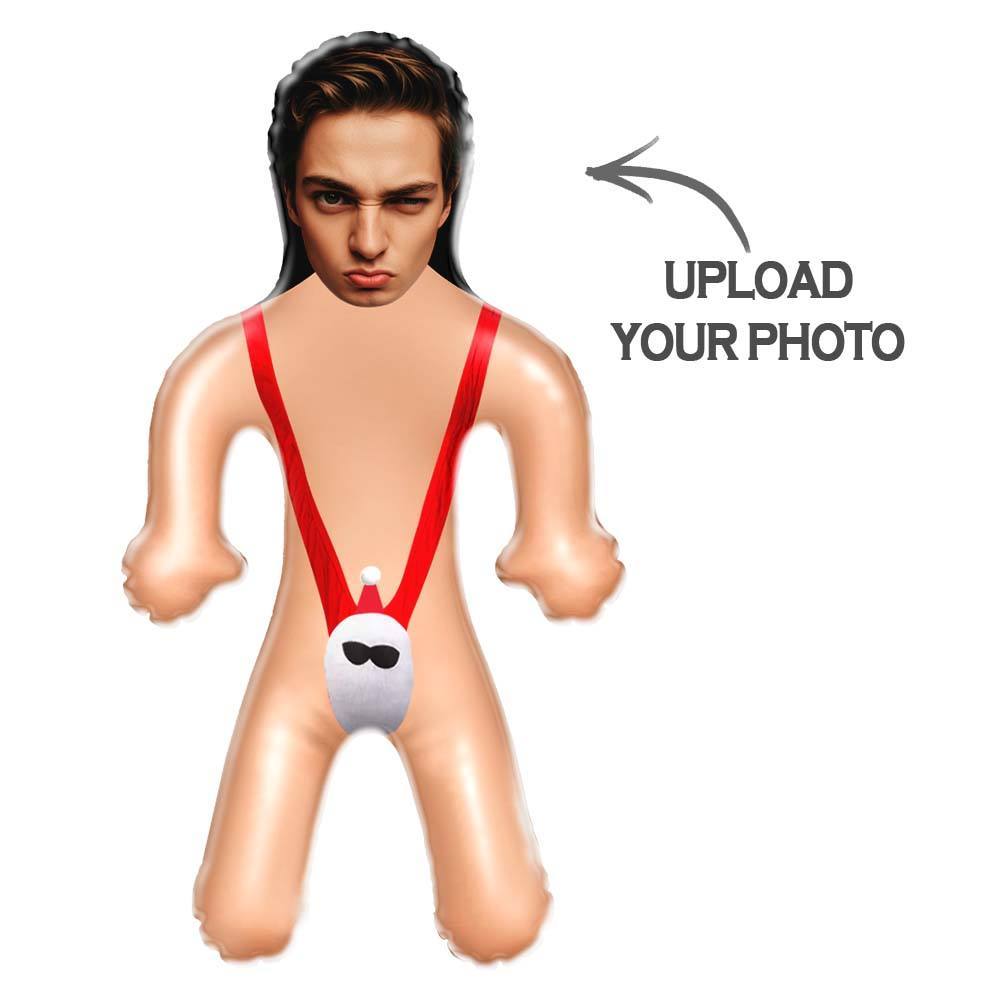 Personalisierte Sexy Santa Mankini Blow Up Puppe, Individuelles Gesicht, Luftminime-puppe, Lustige Aufblasbare Puppe, Weihnachtsgeschenk - dephotoblanket