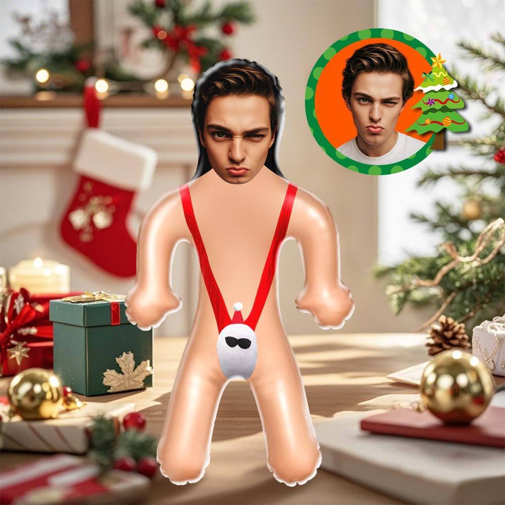 Personalisierte Sexy Santa Mankini Blow Up Puppe, Individuelles Gesicht, Luftminime-puppe, Lustige Aufblasbare Puppe, Weihnachtsgeschenk - dephotoblanket