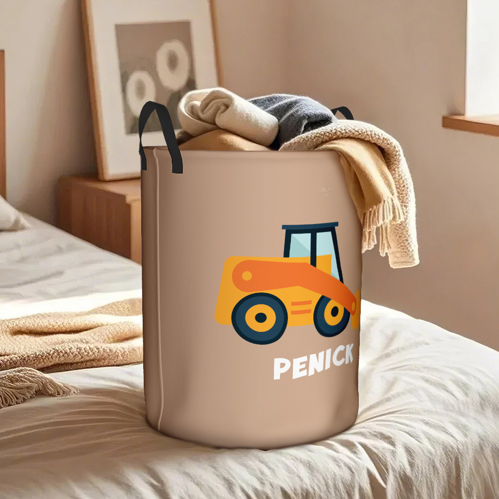 Personalisierter Aufbewahrungskorb Mit Arbeitsfahrzeugen, Bau-lkws, Großer Kapazität, Mit Namen Für Jungen Und Mädchen, Lkw-liebhaber - dephotoblanket