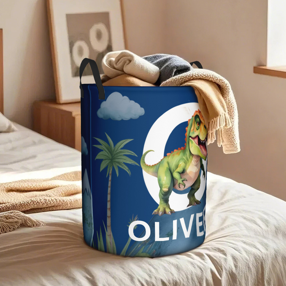 Personalisierter Wäschekorb Mit Dinosaurier-tiermotiv, Großes Spielzeug, Wasserdichtes Oxford-tuch, Babyparty, Einweihungsgeschenk Für Familienkinder - dephotoblanket