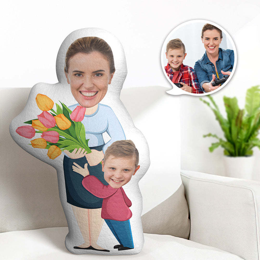 Benutzerdefinierte Gesichtsgeschenke Zum Muttertag Mit Blumen Minime-wurfkissen Ihr Eigenes Fotokissen - dephotoblanket