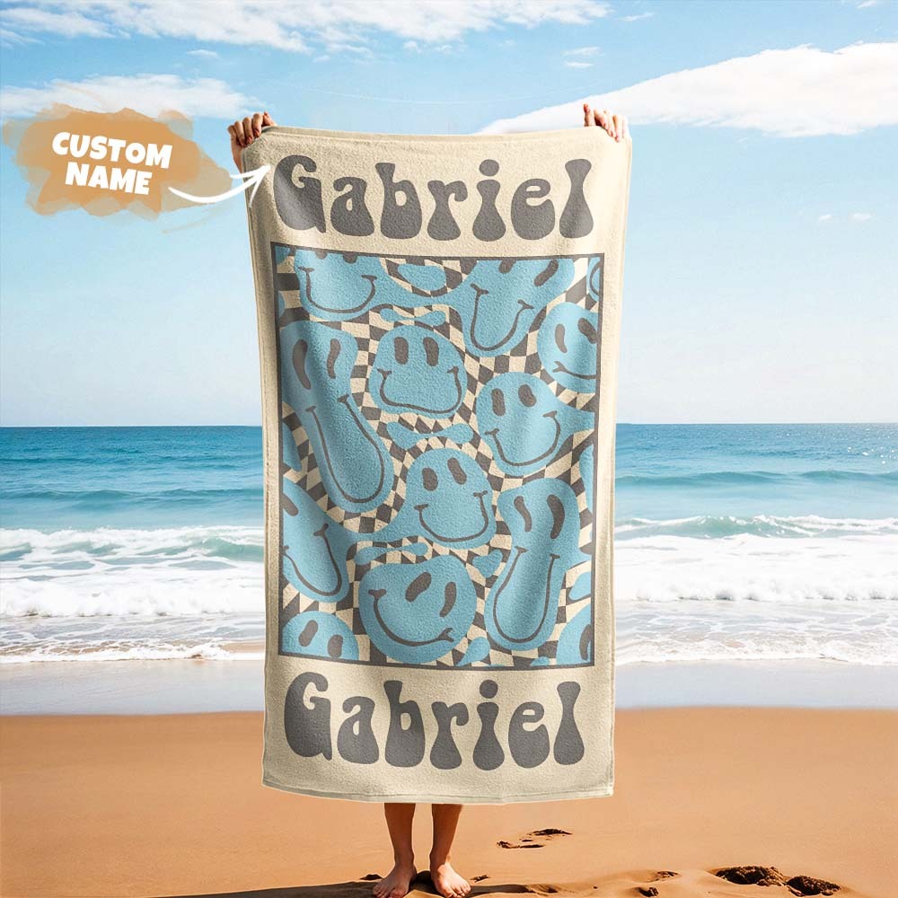 Retro-strandtuch Im Multi-stil, Personalisiertes Namens-badetuch, Personalisiertes Pool-handtuch, Strandtuch Mit Namen Draußen, Geburtstagsgeschenk - dephotoblanket