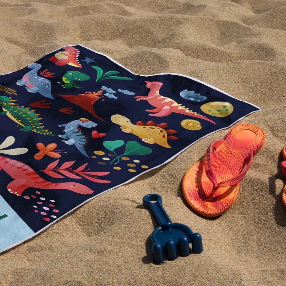 Benutzerdefiniertes Strandtuch Mit Namen Dinosaurier, Hübsches Kinderhandtuch - dephotoblanket