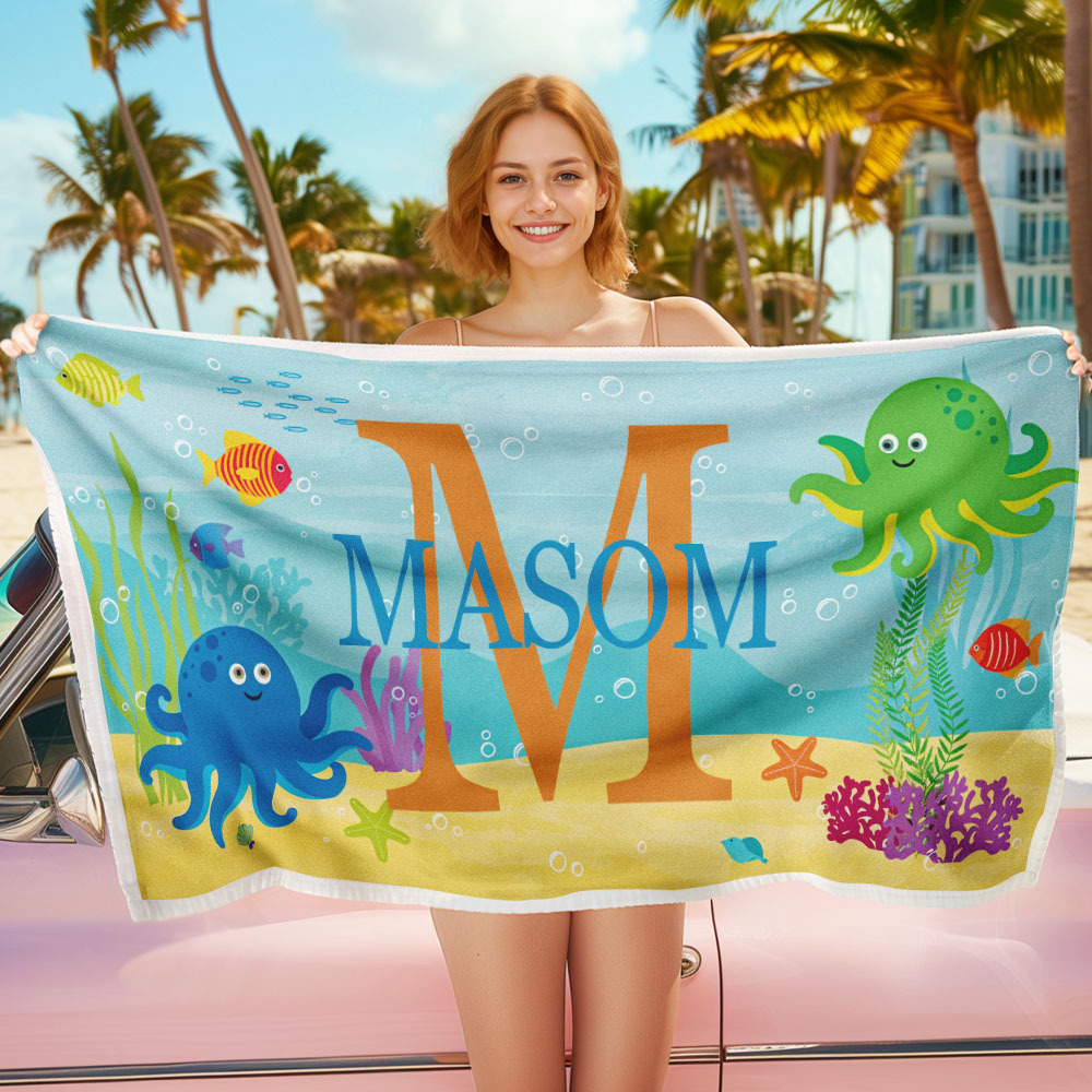 Personalisiertes Schönes Kinder-strandtuch Für Den Sommer, Unterwasserwelt-strandtuch - dephotoblanket