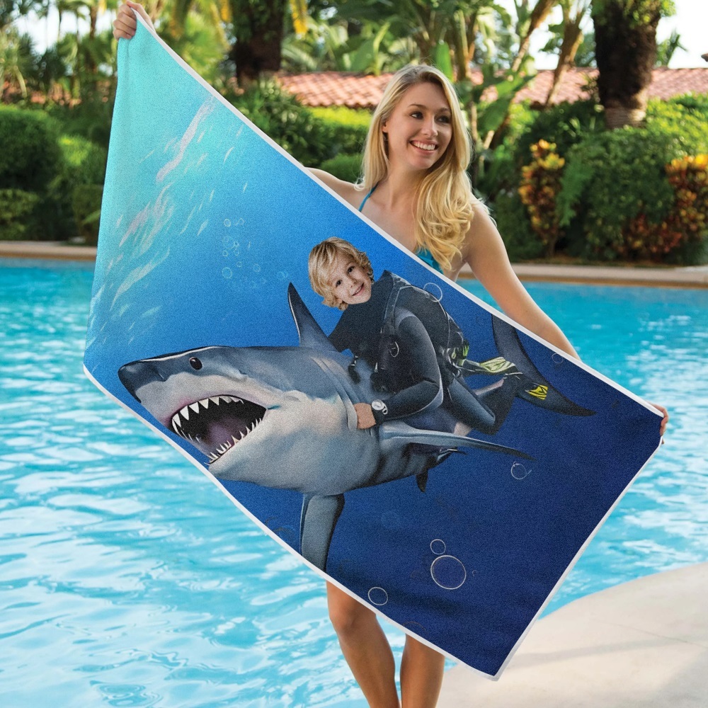 Strandtuch Mit Individuellem Foto Und Gesicht, Personalisierbar, Hai, Bestes Geschenk Für Kinder - dephotoblanket
