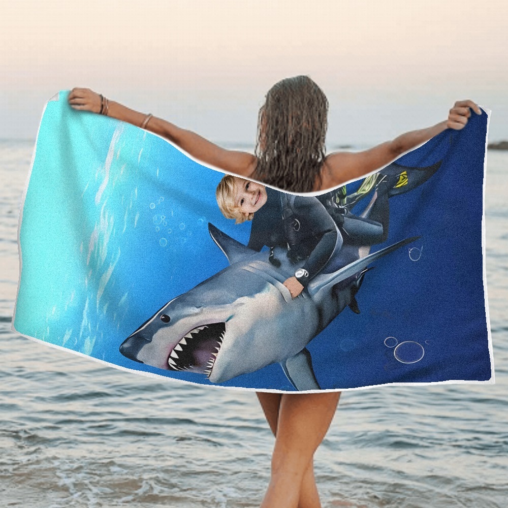 Strandtuch Mit Individuellem Foto Und Gesicht, Personalisierbar, Hai, Bestes Geschenk Für Kinder - dephotoblanket