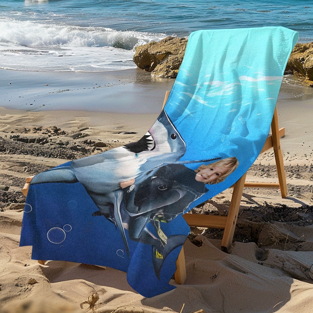 Strandtuch Mit Individuellem Foto Und Gesicht, Personalisierbar, Hai, Bestes Geschenk Für Kinder - dephotoblanket