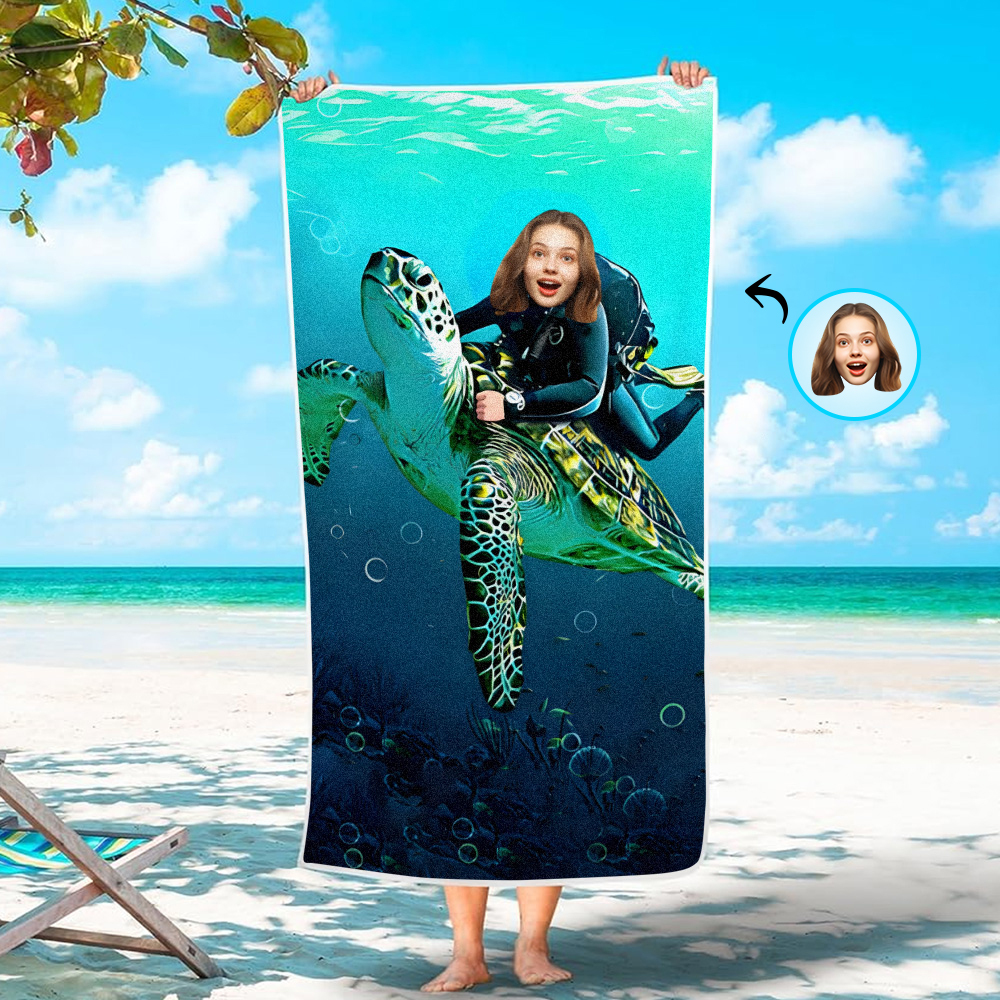 Strandtuch Mit Individuellem Foto Und Gesicht, Personalisierbar, Hai, Bestes Geschenk Für Kinder - dephotoblanket