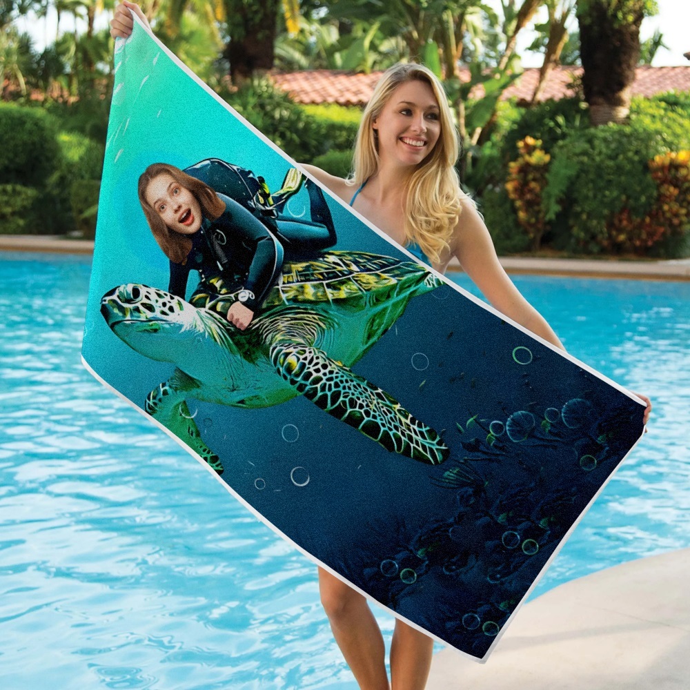 Strandtuch Mit Individuellem Foto Und Gesicht, Personalisierbar, Hai, Bestes Geschenk Für Kinder - dephotoblanket
