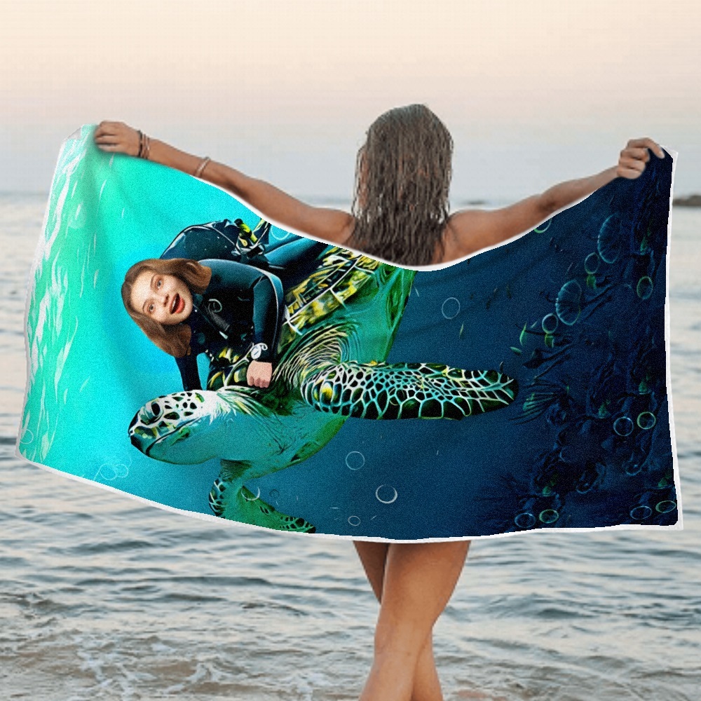 Strandtuch Mit Individuellem Foto Und Gesicht, Personalisierbar, Hai, Bestes Geschenk Für Kinder - dephotoblanket