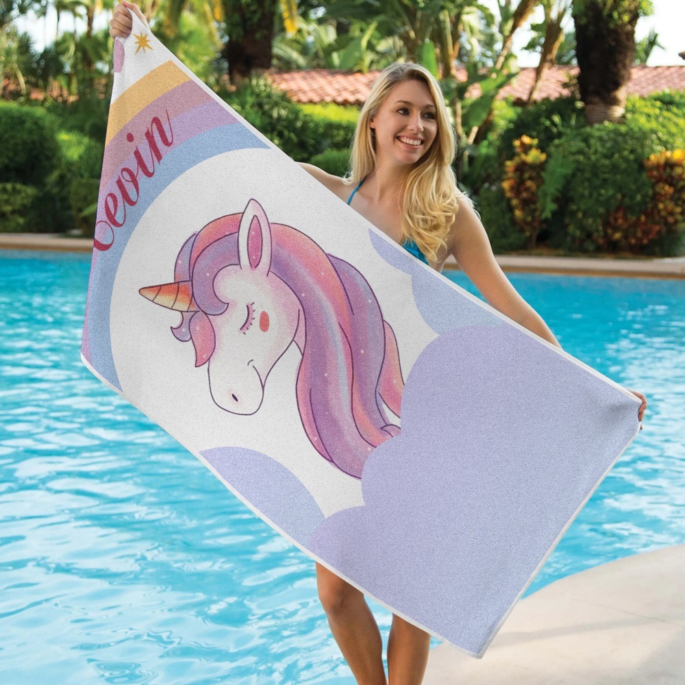 Benutzerdefinierte Personalisierte Strandtuch Cartoon Einhorn Geschenk Für Kind - dephotoblanket