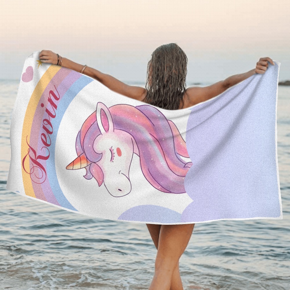 Benutzerdefinierte Personalisierte Strandtuch Cartoon Einhorn Geschenk Für Kind - dephotoblanket