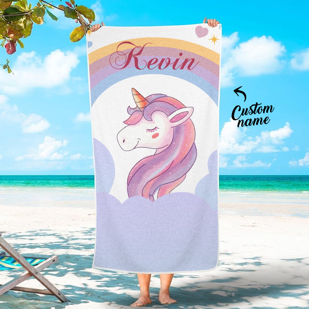 Benutzerdefinierte Personalisierte Strandtuch Cartoon Einhorn Geschenk Für Kind - dephotoblanket