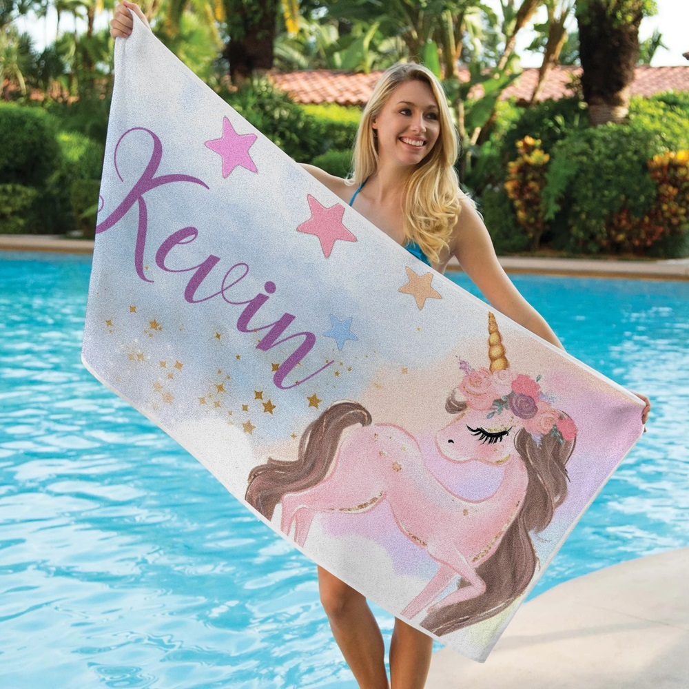 Benutzerdefinierte Personalisierte Strandtuch Cartoon Einhorn Geschenk Für Kind - dephotoblanket