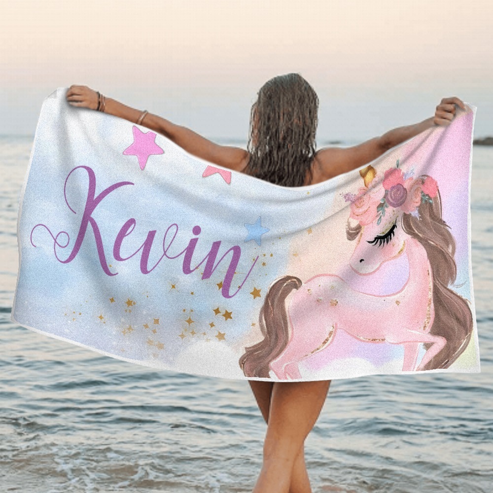 Benutzerdefinierte Personalisierte Strandtuch Cartoon Einhorn Geschenk Für Kind - dephotoblanket