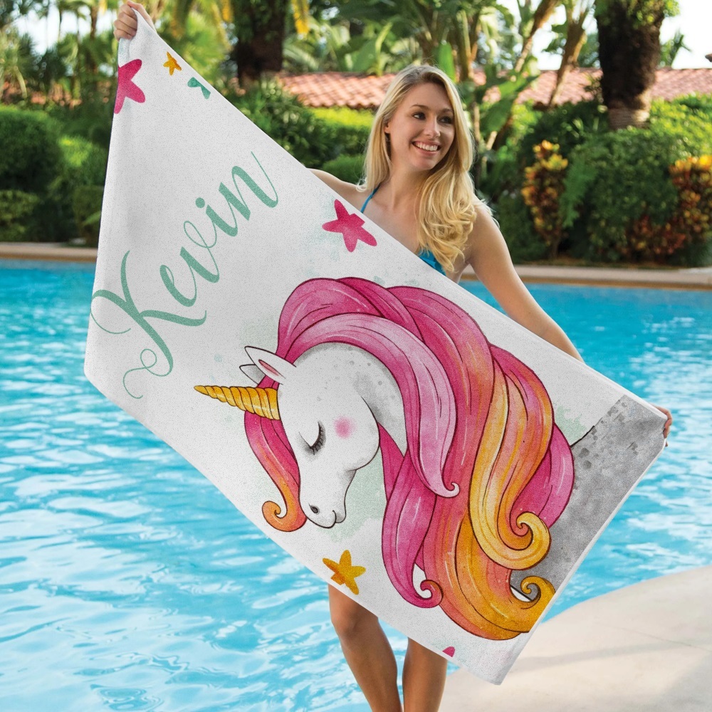 Benutzerdefinierte Personalisierte Strandtuch Cartoon Einhorn Geschenk Für Kind - dephotoblanket