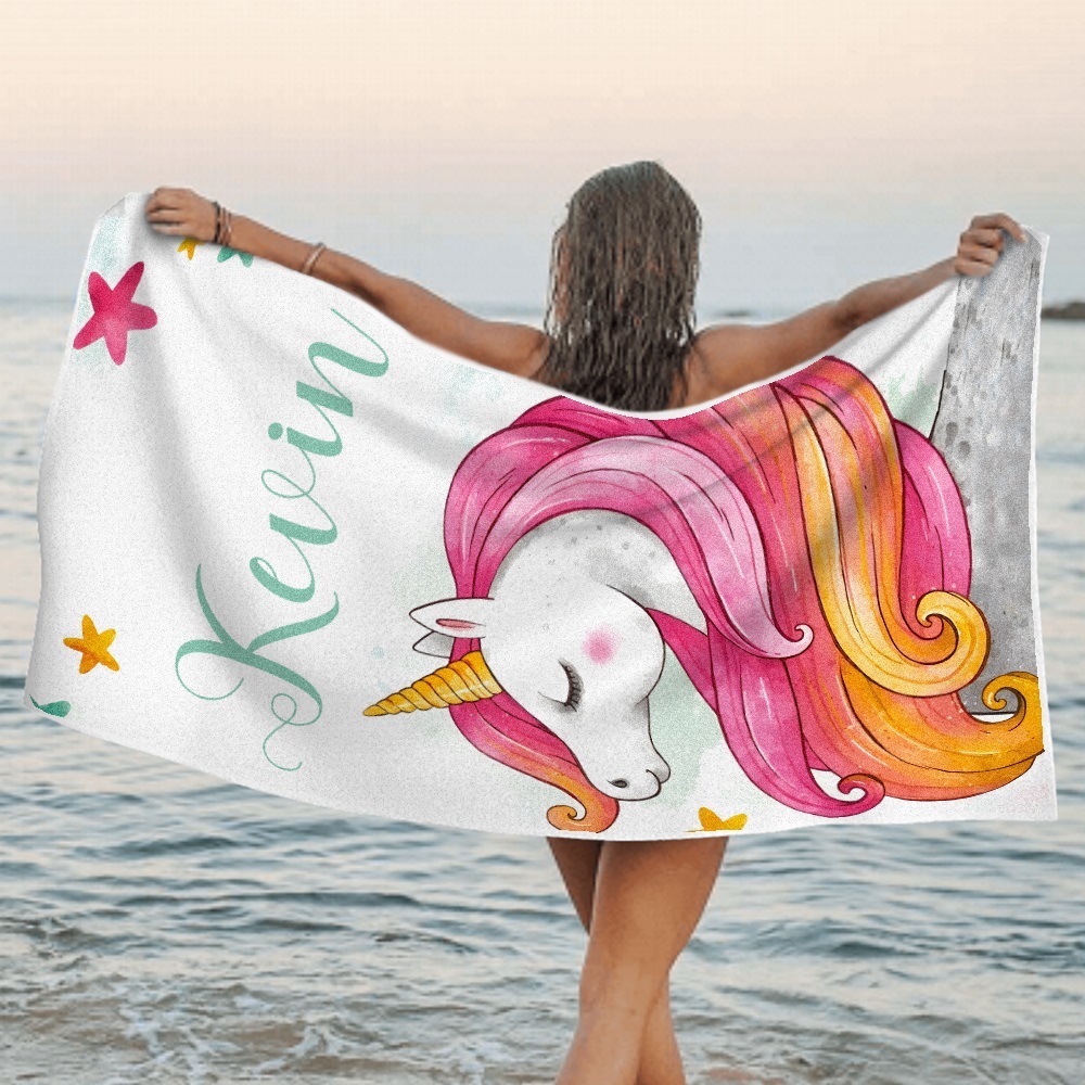 Benutzerdefinierte Personalisierte Strandtuch Cartoon Einhorn Geschenk Für Kind - dephotoblanket