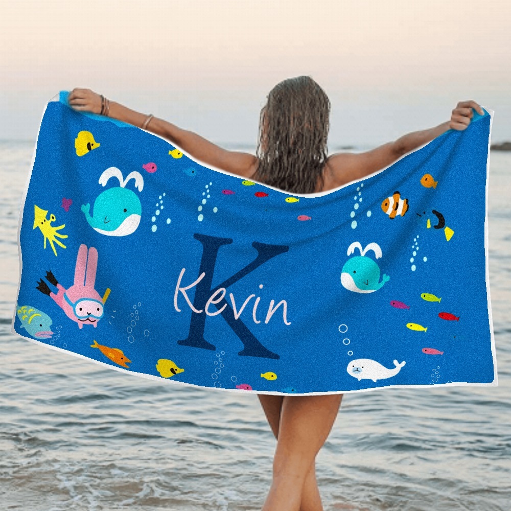 Personalisiertes Strandtuch, Unterwasserwelt, Cartoon-tiere, Geschenk Für Kinder - dephotoblanket