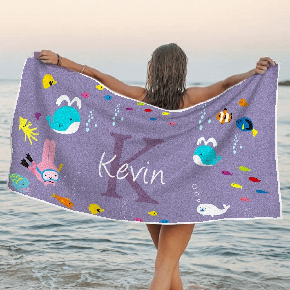 Personalisiertes Strandtuch, Unterwasserwelt, Cartoon-tiere, Geschenk Für Kinder - dephotoblanket