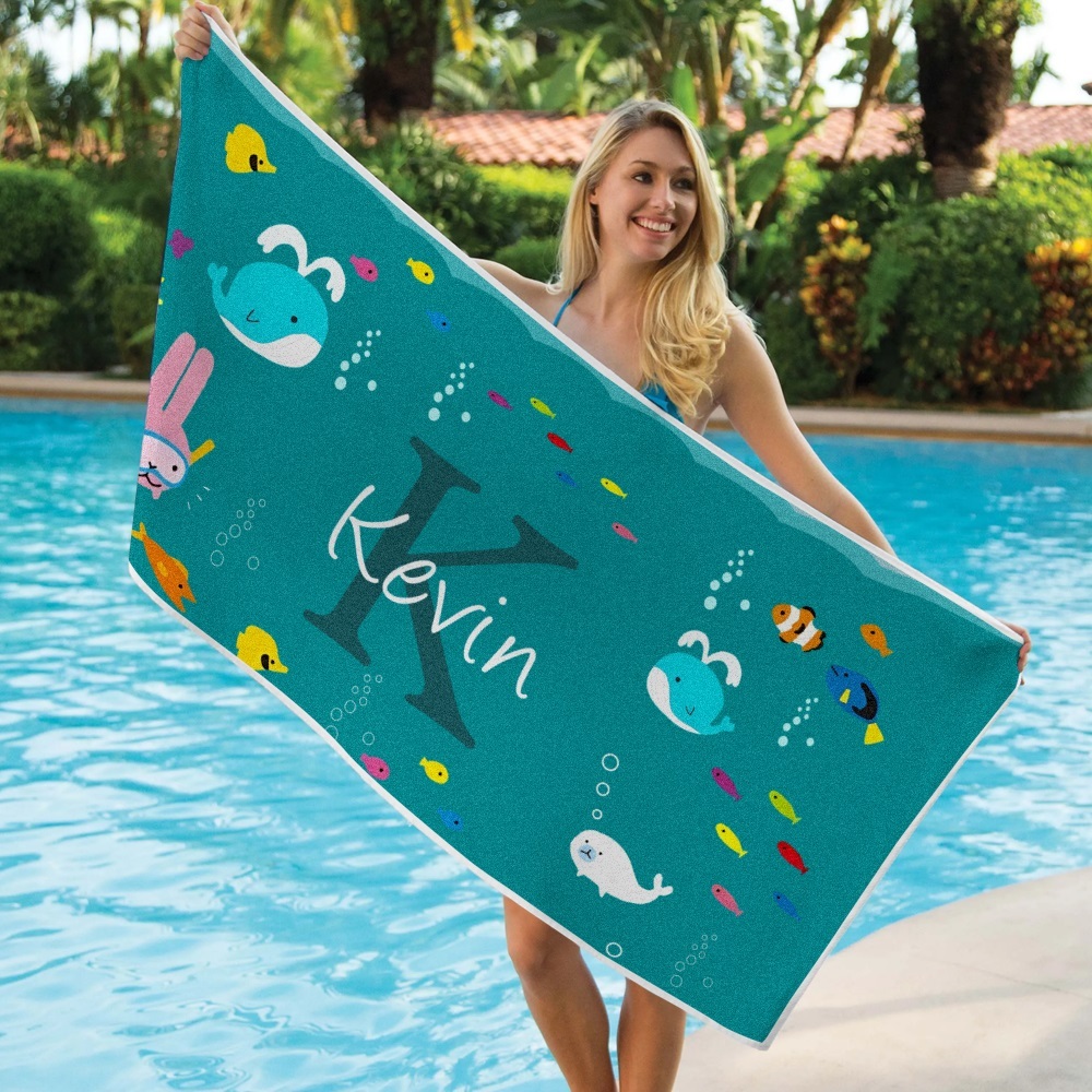 Personalisiertes Strandtuch, Unterwasserwelt, Cartoon-tiere, Geschenk Für Kinder - dephotoblanket