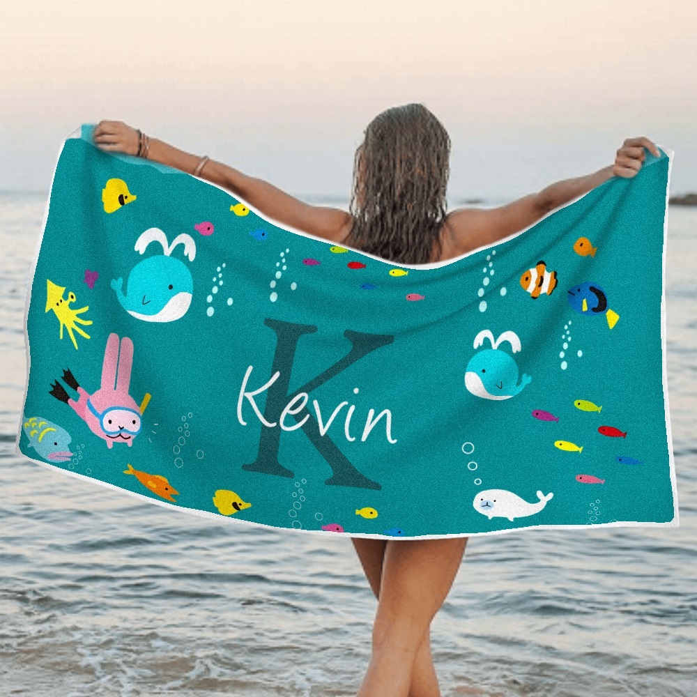 Personalisiertes Strandtuch, Unterwasserwelt, Cartoon-tiere, Geschenk Für Kinder - dephotoblanket
