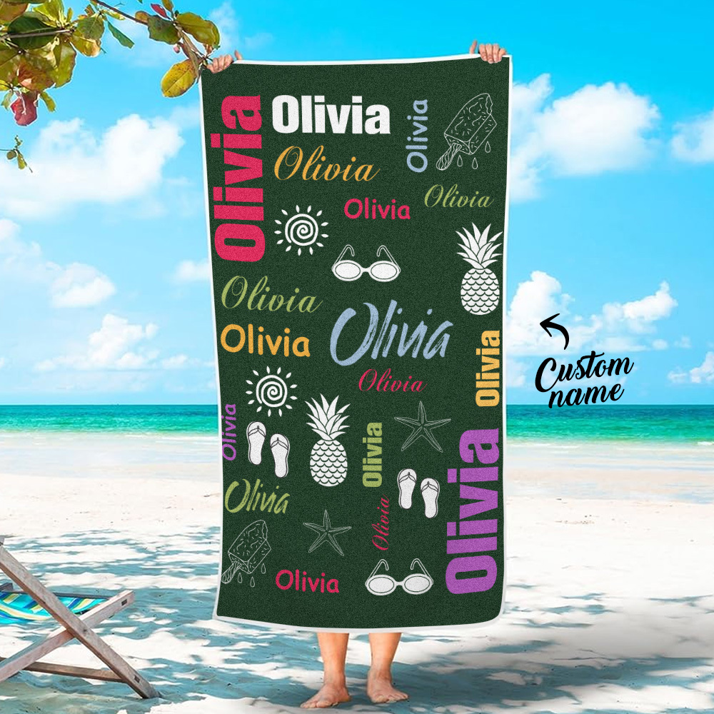 Personalisiertes Buntes Strandtuch Mit Namen, Sommerurlaub, Party-geschenk Für Kinder - dephotoblanket