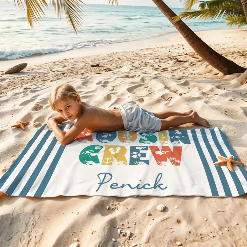 Personalisiertes Cousin-crew-strandtuch, Individuelles Pool-badetuch Mit Namen, Cousin-urlaubsreise-geschenk - dephotoblanket