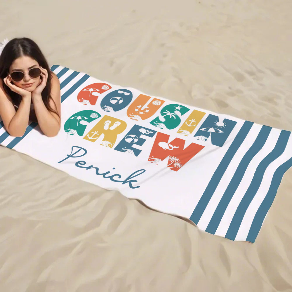 Personalisiertes Cousin-crew-strandtuch, Individuelles Pool-badetuch Mit Namen, Cousin-urlaubsreise-geschenk - dephotoblanket