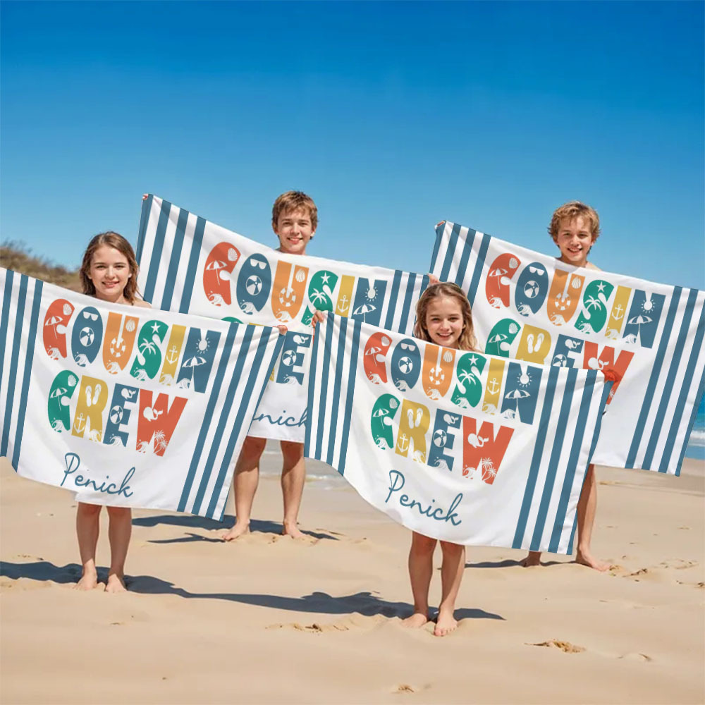 Personalisiertes Cousin-crew-strandtuch, Individuelles Pool-badetuch Mit Namen, Cousin-urlaubsreise-geschenk - dephotoblanket