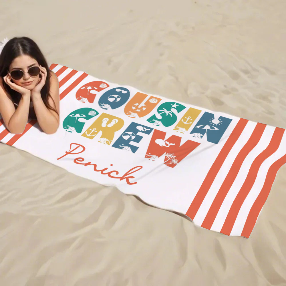 Personalisiertes Cousin-crew-strandtuch, Individuelles Pool-badetuch Mit Namen, Cousin-urlaubsreise-geschenk - dephotoblanket