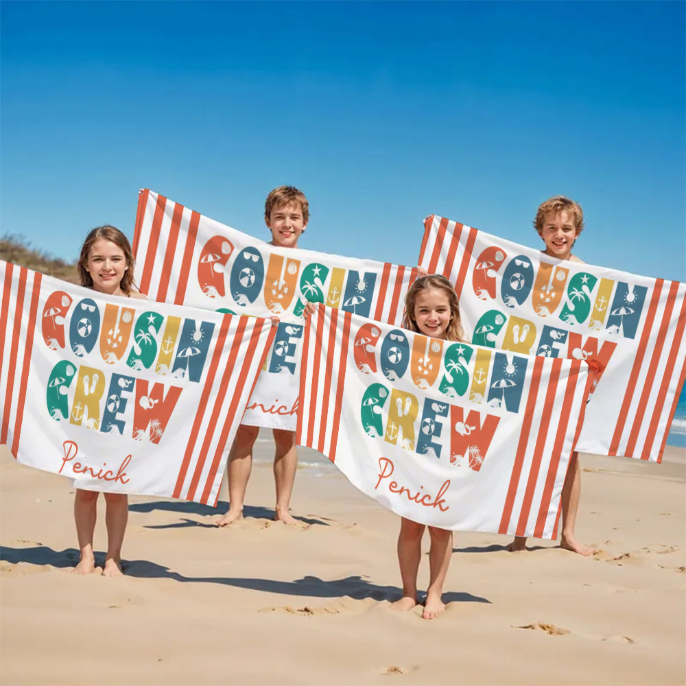 Personalisiertes Cousin-crew-strandtuch, Individuelles Pool-badetuch Mit Namen, Cousin-urlaubsreise-geschenk - dephotoblanket