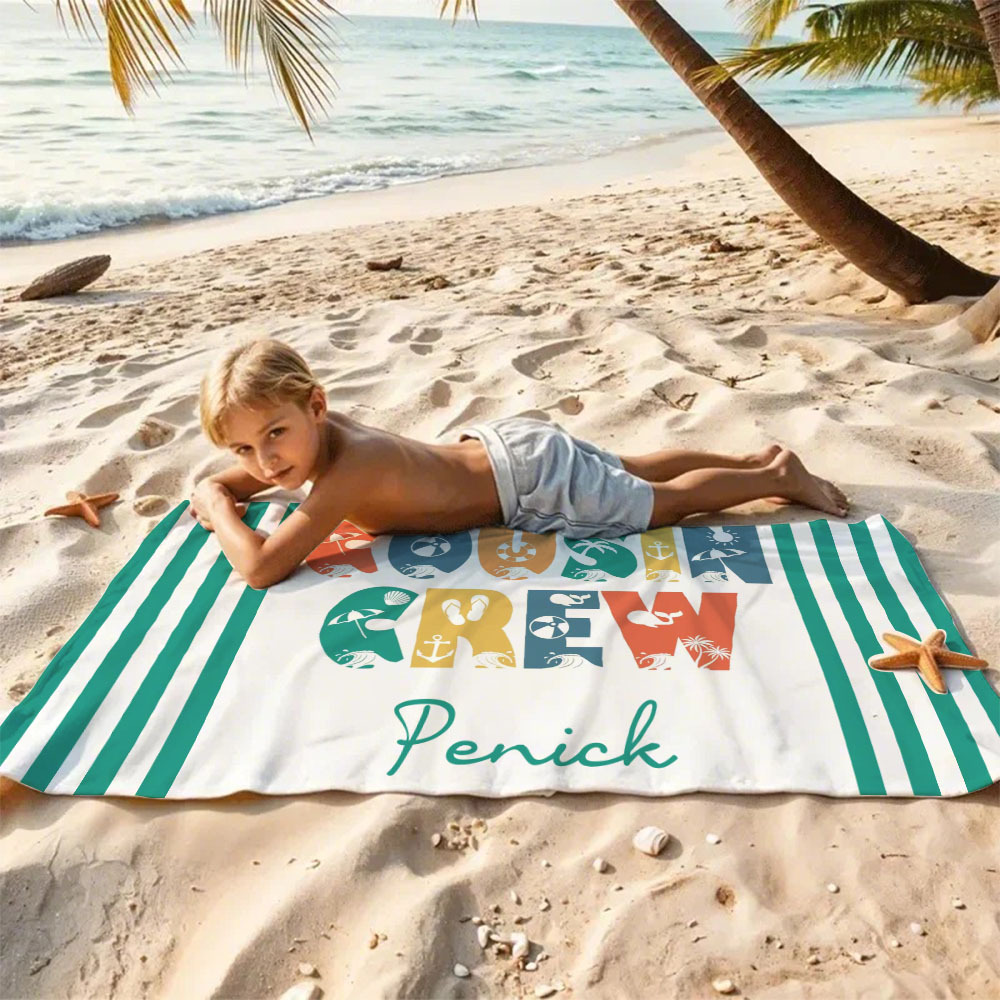 Personalisiertes Cousin-crew-strandtuch, Individuelles Pool-badetuch Mit Namen, Cousin-urlaubsreise-geschenk - dephotoblanket