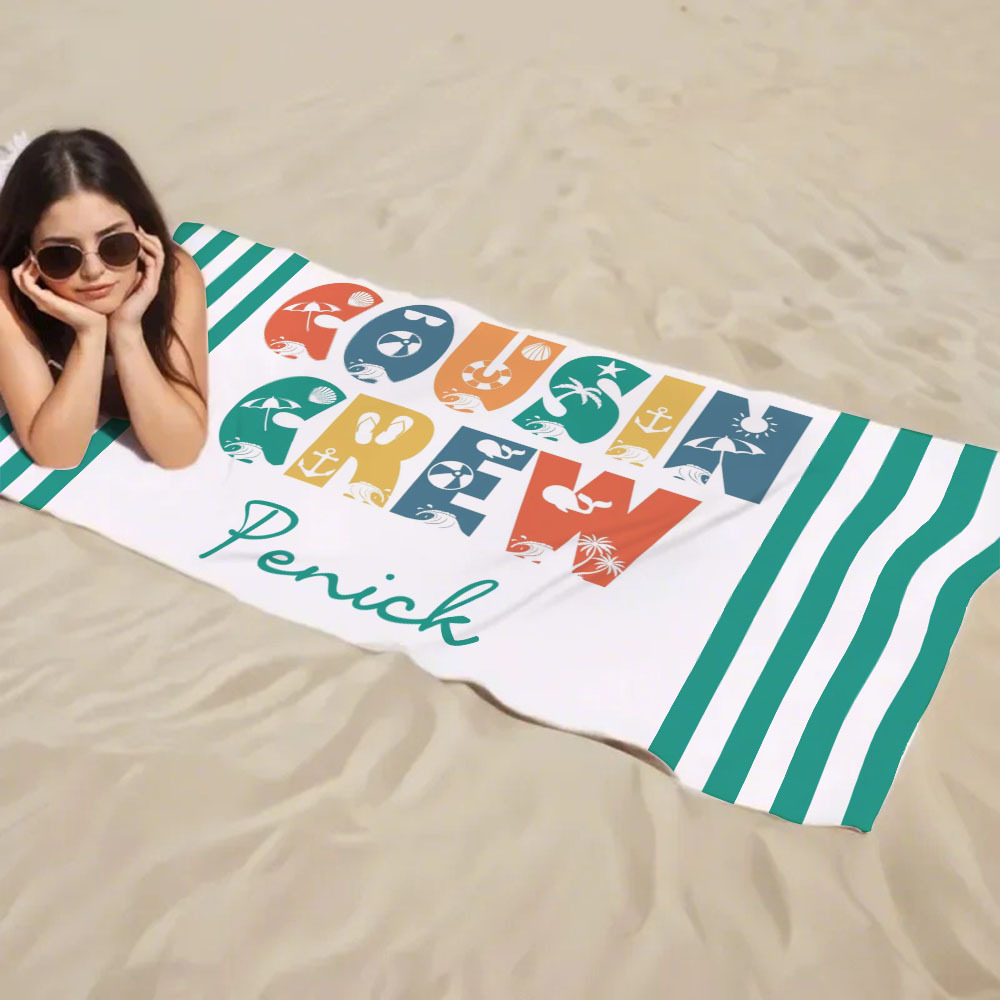 Personalisiertes Cousin-crew-strandtuch, Individuelles Pool-badetuch Mit Namen, Cousin-urlaubsreise-geschenk - dephotoblanket