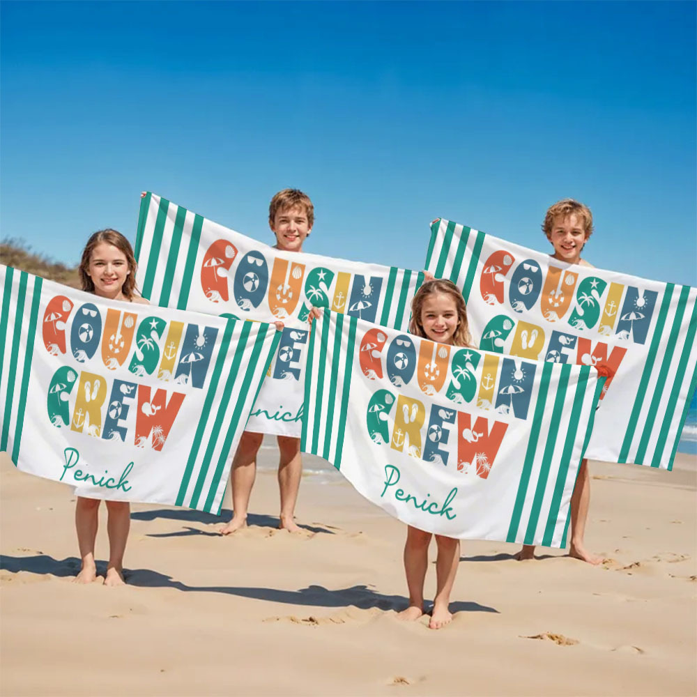 Personalisiertes Cousin-crew-strandtuch, Individuelles Pool-badetuch Mit Namen, Cousin-urlaubsreise-geschenk - dephotoblanket