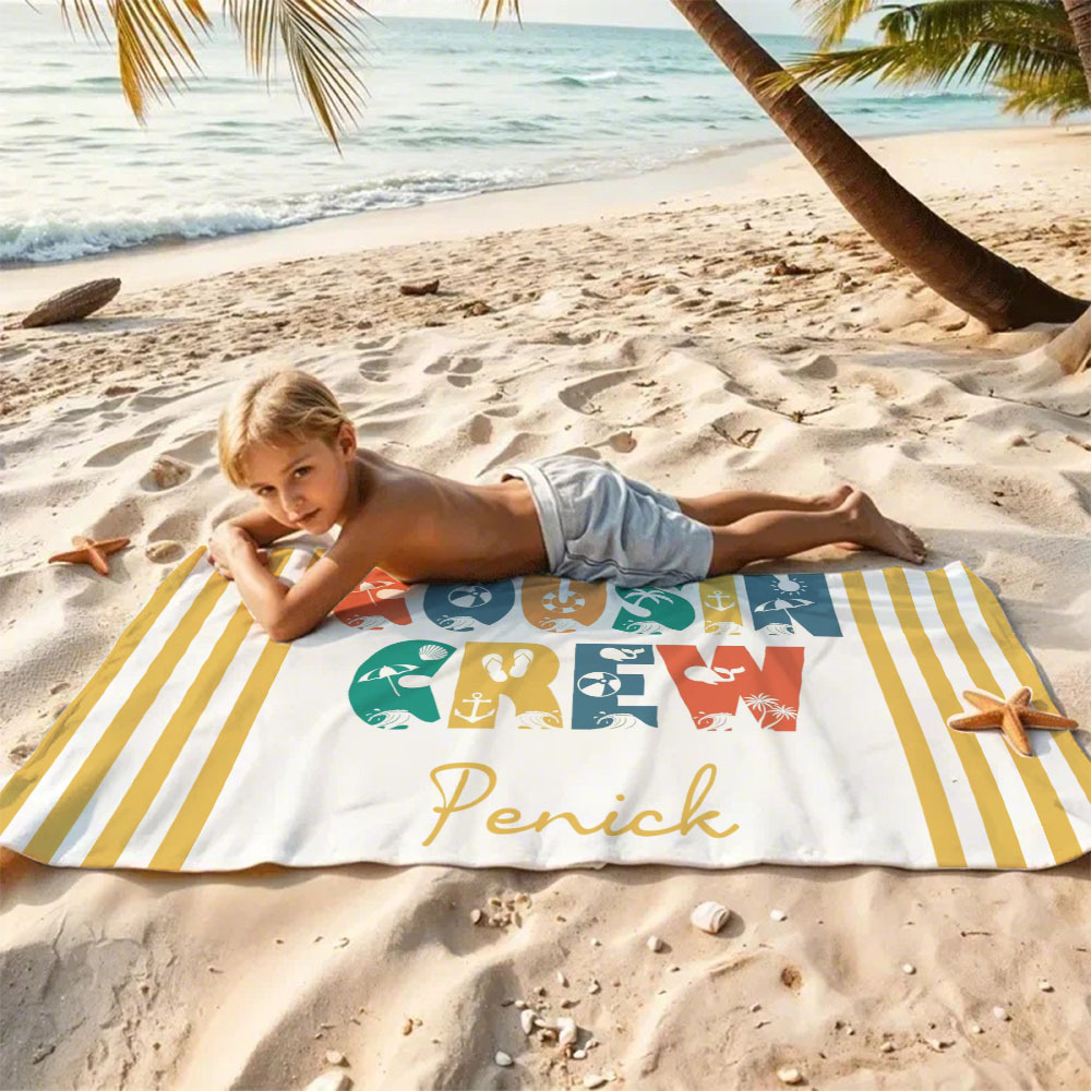 Personalisiertes Cousin-crew-strandtuch, Individuelles Pool-badetuch Mit Namen, Cousin-urlaubsreise-geschenk - dephotoblanket