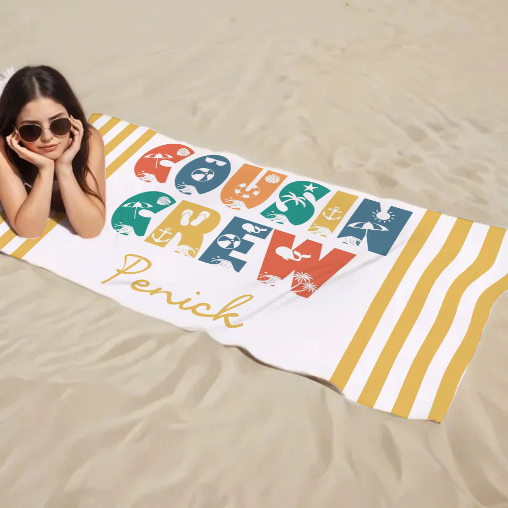 Personalisiertes Cousin-crew-strandtuch, Individuelles Pool-badetuch Mit Namen, Cousin-urlaubsreise-geschenk - dephotoblanket
