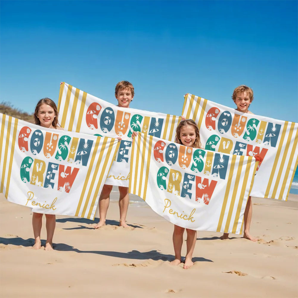 Personalisiertes Cousin-crew-strandtuch, Individuelles Pool-badetuch Mit Namen, Cousin-urlaubsreise-geschenk - dephotoblanket