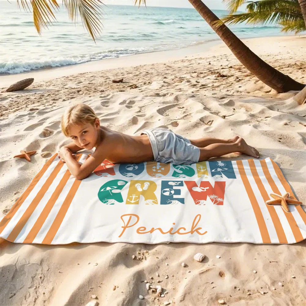 Personalisiertes Cousin-crew-strandtuch, Individuelles Pool-badetuch Mit Namen, Cousin-urlaubsreise-geschenk - dephotoblanket