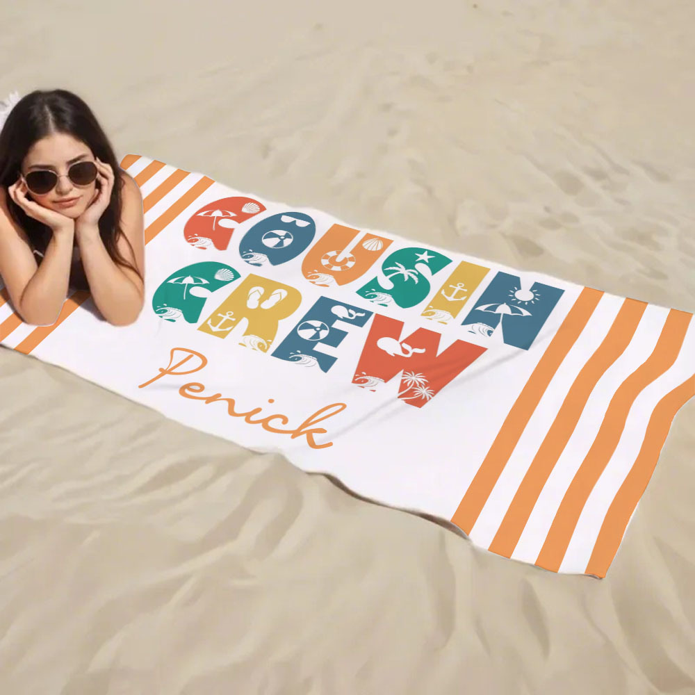 Personalisiertes Cousin-crew-strandtuch, Individuelles Pool-badetuch Mit Namen, Cousin-urlaubsreise-geschenk - dephotoblanket