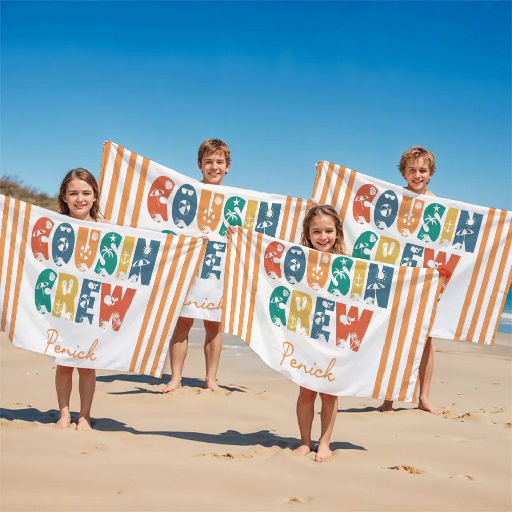 Personalisiertes Cousin-crew-strandtuch, Individuelles Pool-badetuch Mit Namen, Cousin-urlaubsreise-geschenk - dephotoblanket