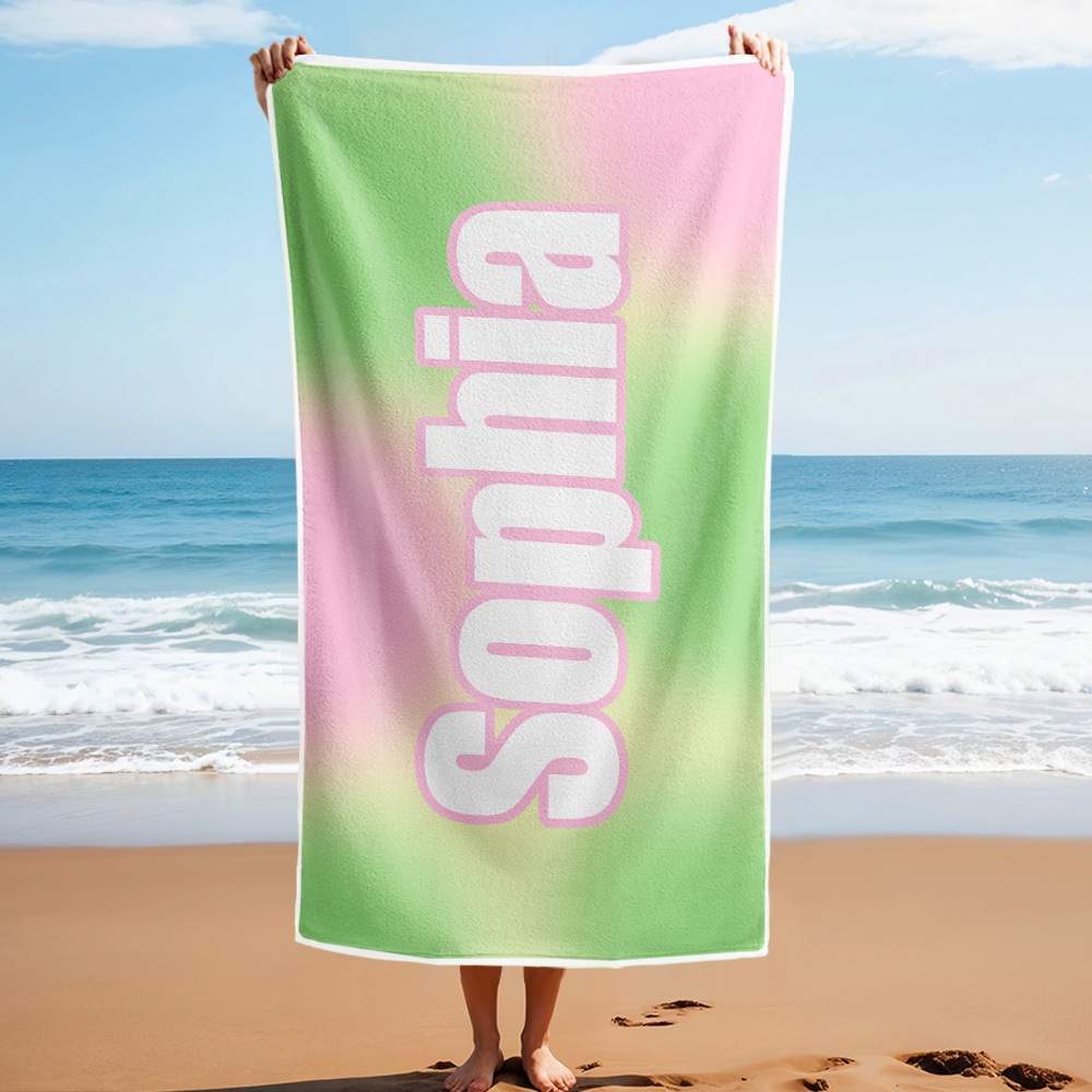 Benutzerdefiniertes Strandtuch Ombre Benutzerdefinierter Name Strandtuch Personalisiertes Geschenkhandtuch - dephotoblanket