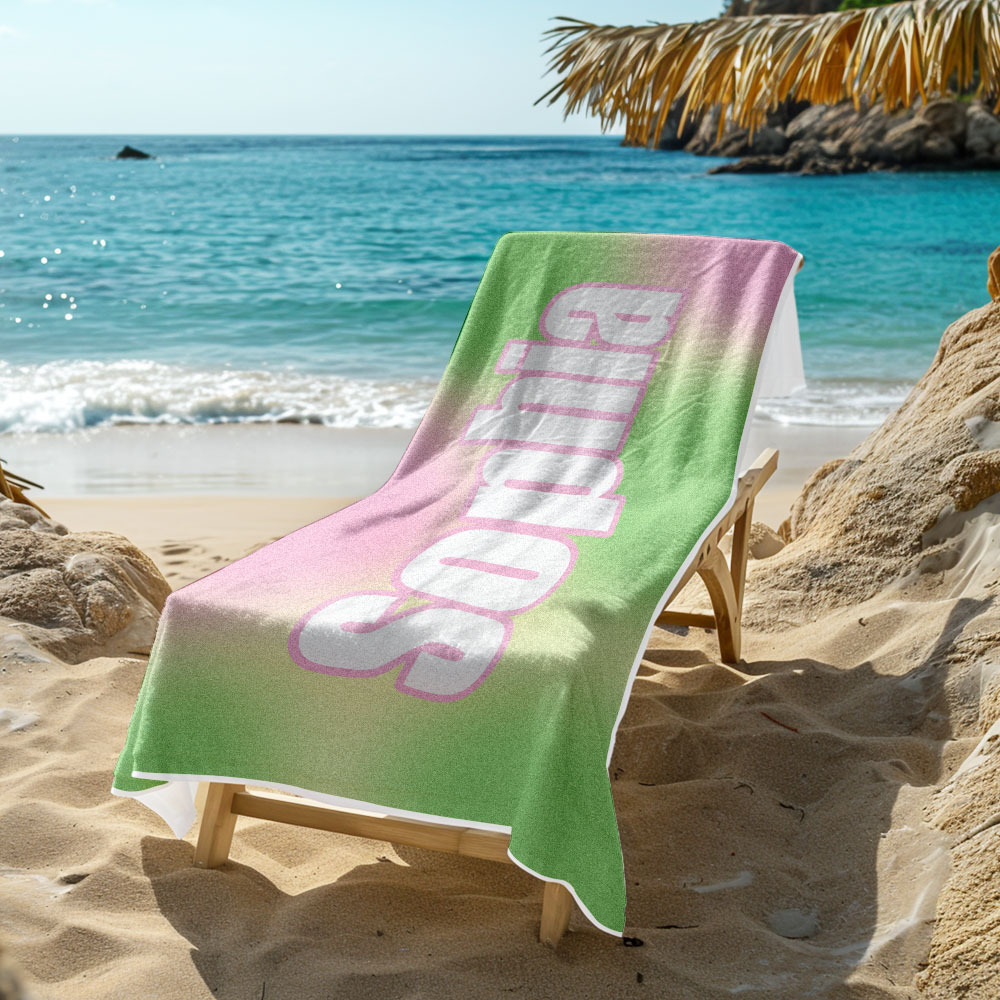 Benutzerdefiniertes Strandtuch Ombre Benutzerdefinierter Name Strandtuch Personalisiertes Geschenkhandtuch - dephotoblanket