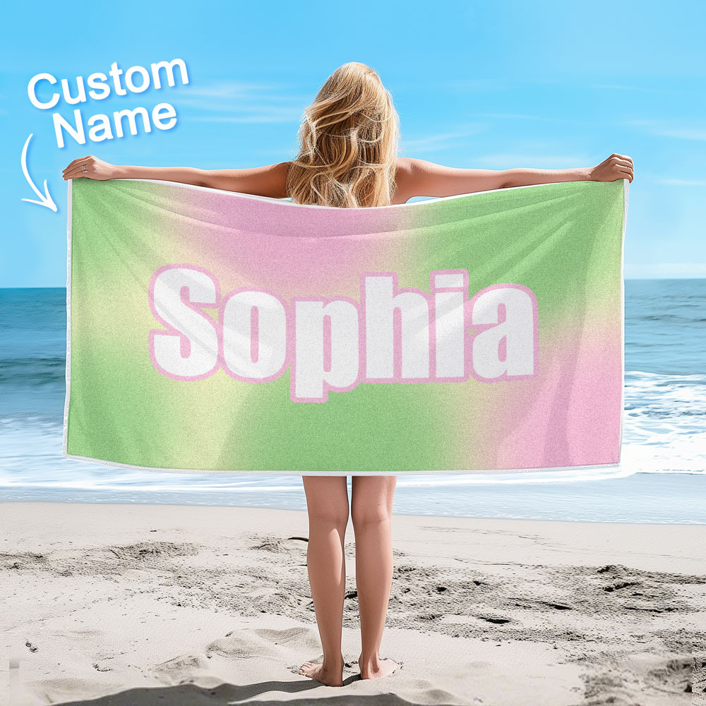Benutzerdefiniertes Strandtuch Ombre Benutzerdefinierter Name Strandtuch Personalisiertes Geschenkhandtuch - dephotoblanket