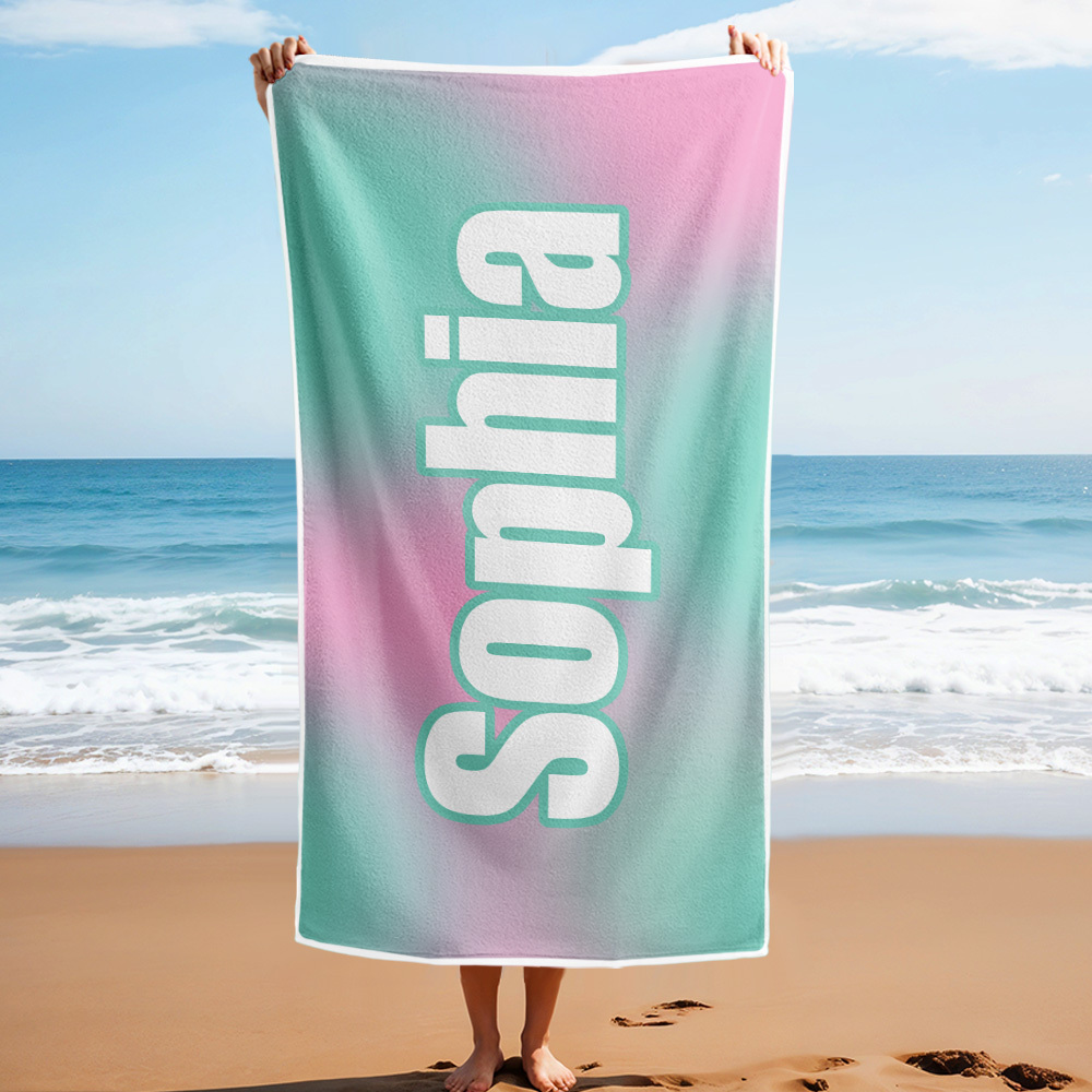 Benutzerdefiniertes Strandtuch Ombre Benutzerdefinierter Name Strandtuch Personalisiertes Geschenkhandtuch - dephotoblanket
