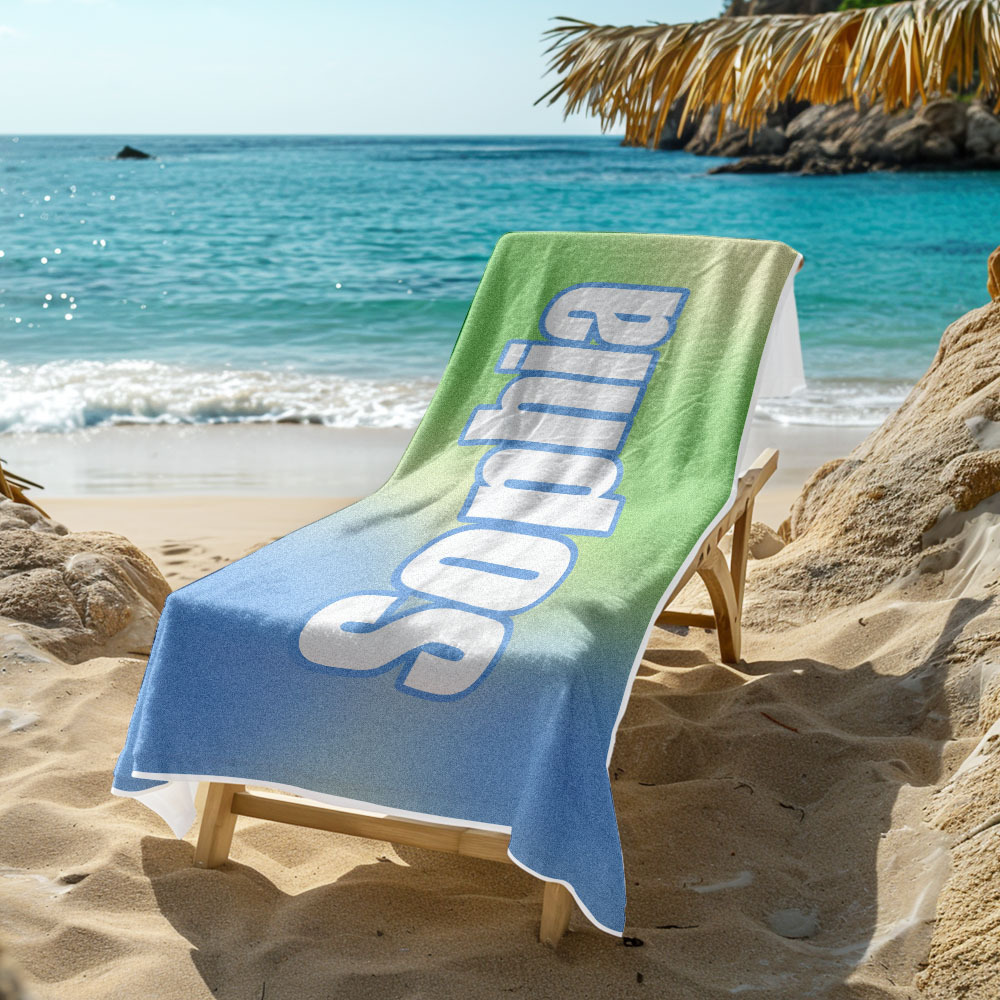 Benutzerdefiniertes Strandtuch Ombre Benutzerdefinierter Name Strandtuch Personalisiertes Geschenkhandtuch - dephotoblanket